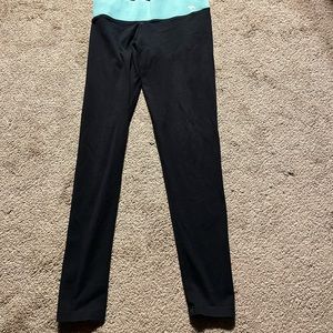 PINK VS YOGA PANTS IN WOMENS SMALL-AQUA BAND WITH WHITE LETTERING
